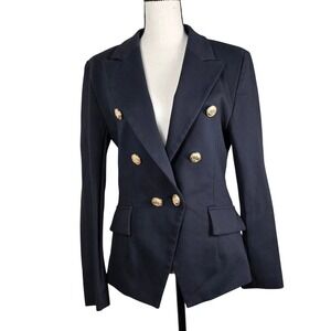 Attitude Unknown Blazer Double Breasted Gold Button Navy Stretch Small Academia